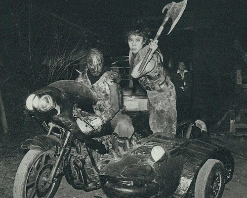 Photo from the film Burst City of Punks of motorcycles